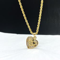 14k solid gold Rope  Chain and heart  virgin Maria charm