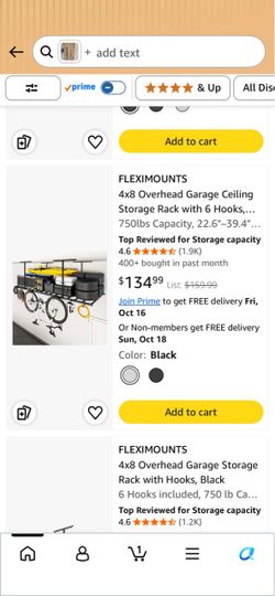 FLEXIMOUNTS 4x8 Overhead Garage Ceiling Storage Rack with 6 Hooks, Black