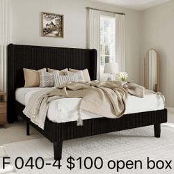 Platform Bed With Wingback Headboard And Wooden Slats open box (040-4)