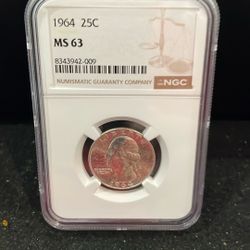 1964 Gem uncirculated Washington Quarter Graded At MS63 G-9