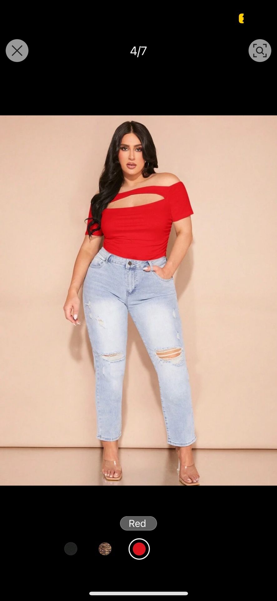 Red Hollow Out Rocked Off Shoulder T- Shirt Size Large
