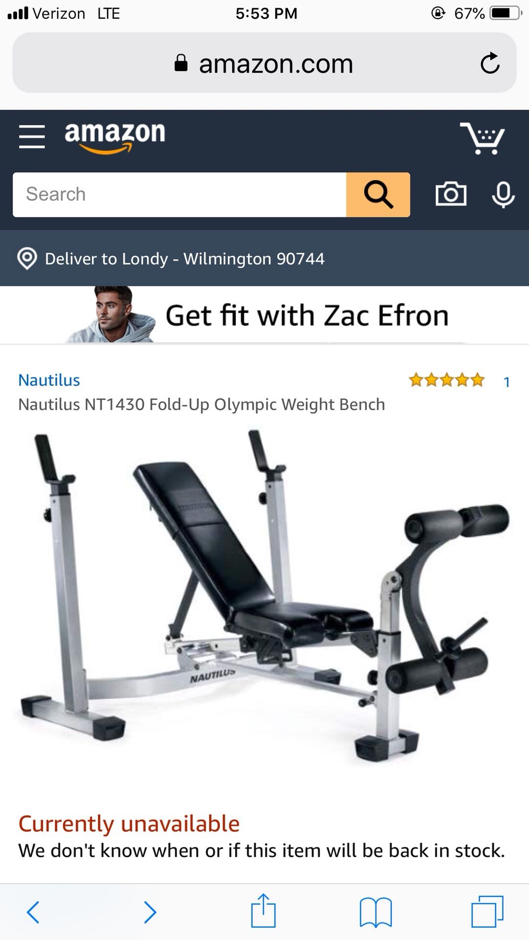 Nautilus NT 1430 fold up Olympic weight bench