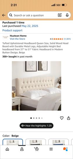 Beige Queen size bed frame