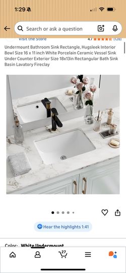 Undermount Bathroom Sink Rectangle, Hugsleek Interior Bowl Size 16 x 11 inch White Porcelain Ceramic Vessel Sink Under Counter Exterior Size 18x13in R
