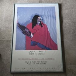 SIGNED Fritz Scholder Vtg Poster Framed 1994 Native American 36x25" *Flaws