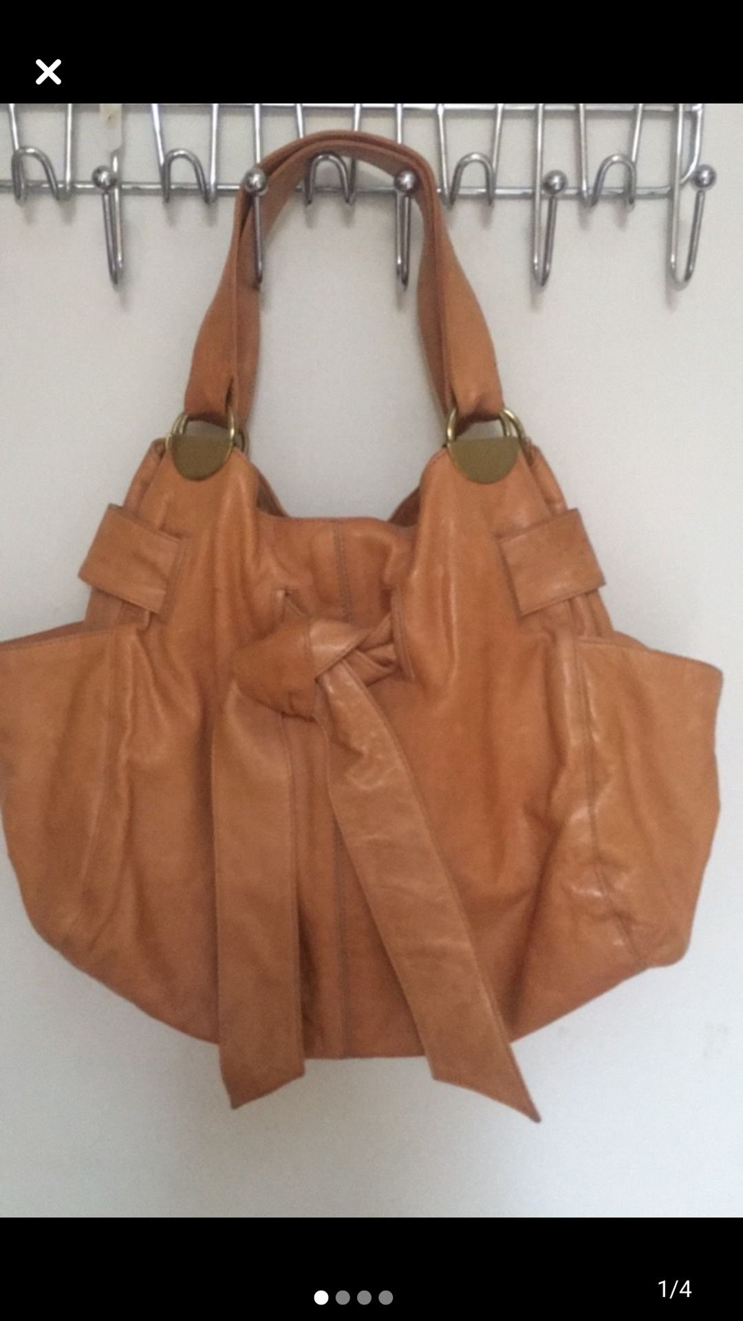 Authentic Kooba leather camel bow front shoulder handbag