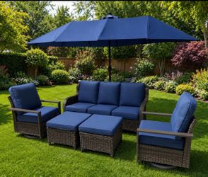 Patio furniture set with swivel chairs (umbrella not included)