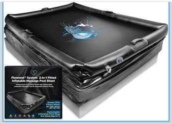Inflatable Massage Sheet Queen 60" x 80" | 2-in-1 Fitted Waterproof Vinyl Sheet with Detachable Inflatable Pool Ring and Built-in USB-C Pump: 0.3mm PV