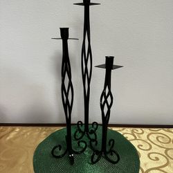 Set of 3 Tapered Candle Wrought Iron Black Candlestick Holders