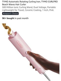 TYMO Automatic Rotating Curling Iron, TYMO CURLPRO Beach Waves Hair Curler 500 Million lonic Curling Wand, Dual Voltage, Portable Lightweight for Trav