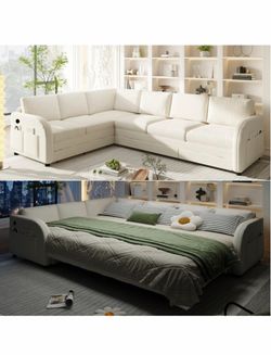 NEW 115” King Sleeper Sectional Sofa Bed – Pull Out + USB