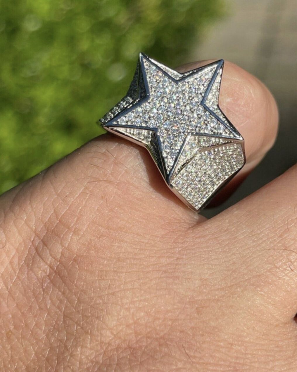 Solid 925 Silver Iced Out STAR Pinky RING MOISSANITE Pass Diamond