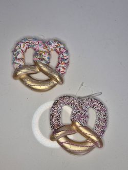 Set of 2 Pretzel Christmas Hanging Ornaments Gold Multicolor
