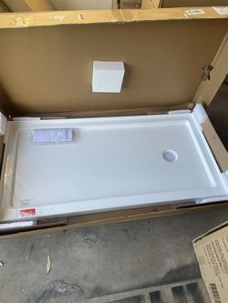 DreamLine SlimLine 36-in W x 60-in L Right White Double Threshold Rectangle Corner Shower Pan Base with 2.75-in H Threshold