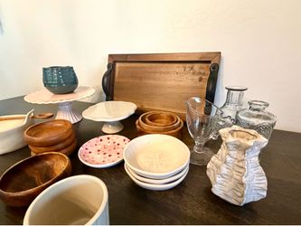 Wood tray & Assorted Serving Items