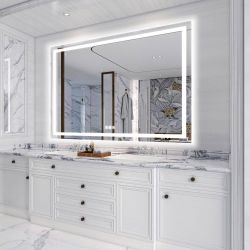 72 in. W x 48 in. H Rectangular Frameless LED Light Anti-Fog Wall Bathroom Vanity Mirror with Backlit and Front Light