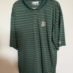 Oakland Athletics A’s Polo Shirt Men’s XL Green Gold Striped MLB Performance Golf True Fan