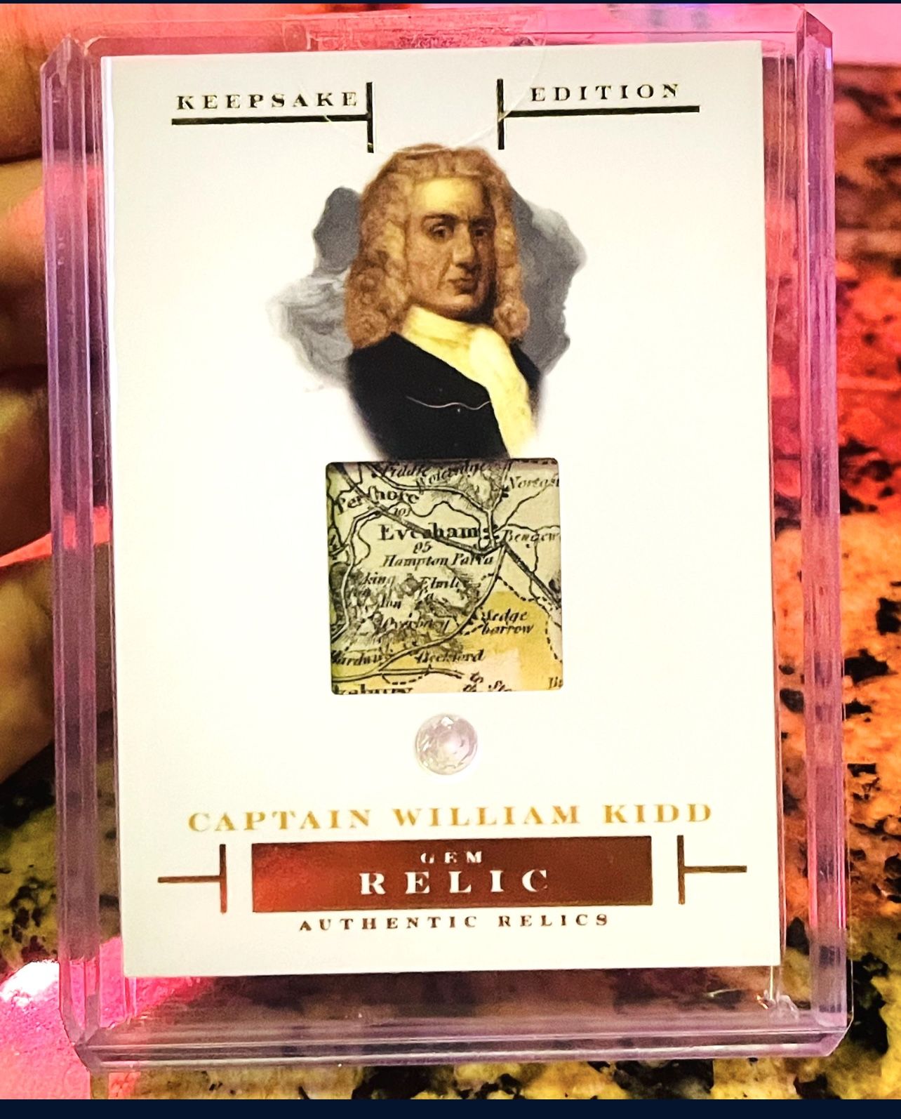 CAPTAIN WILLIAM THE KIDD REAL ROSE QUARTZ GEM & MAP RELIC CARD 2023 KEEPSAKE EDITION