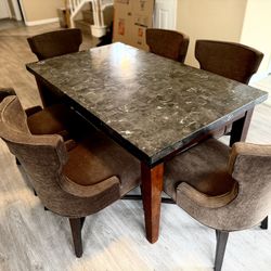 Solid Stone Dining Table Set with 6 Chairs – Heavy Marble Top