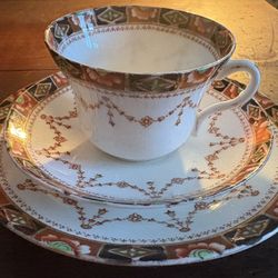 Vtg Antique Sevres Tea Cup Saucer & Plate Set English China G.P. Black Orange