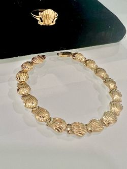 🏖️ Nautical 14KT Yellow Gold 12.3g Sea Shell Bracelet 7 5/8”