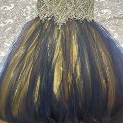 Blue/Gold Jeweled Prom Dress