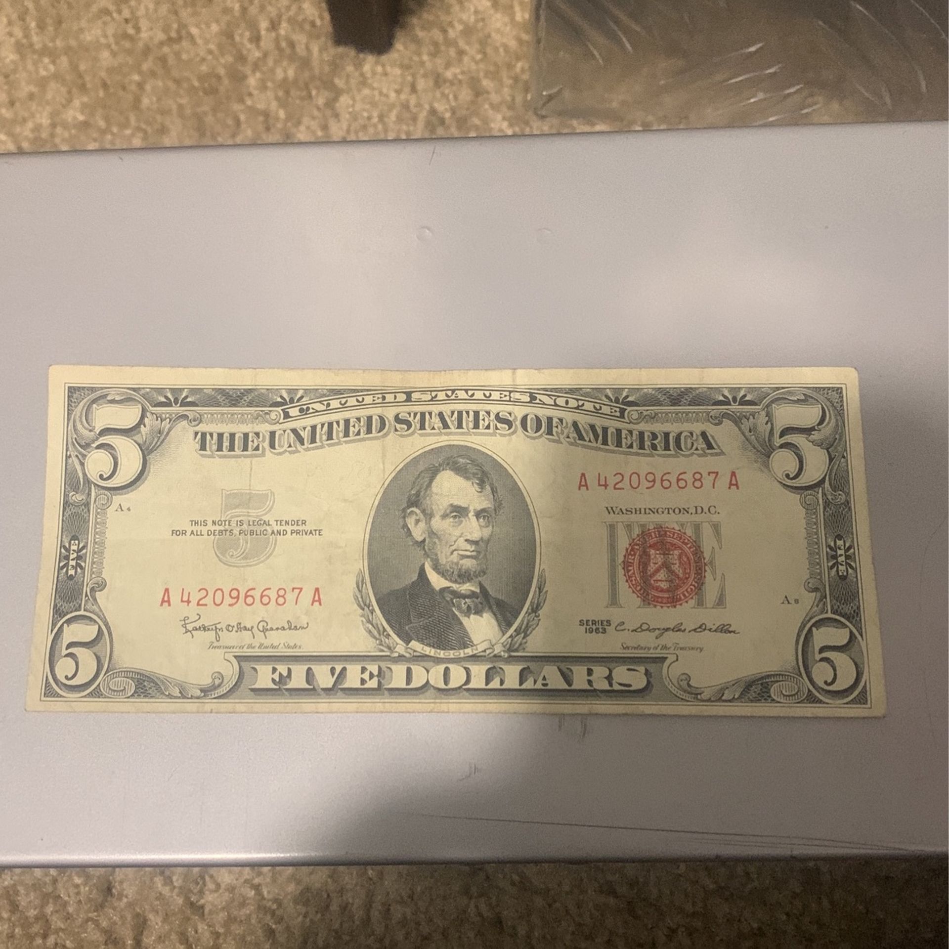 Red Stamp 1963 Five Dollar Bill