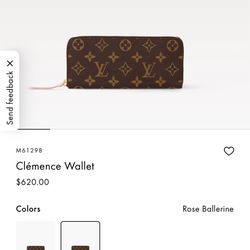 Authentic Louis Vuitton Rose Ballerine Clemence Wallet