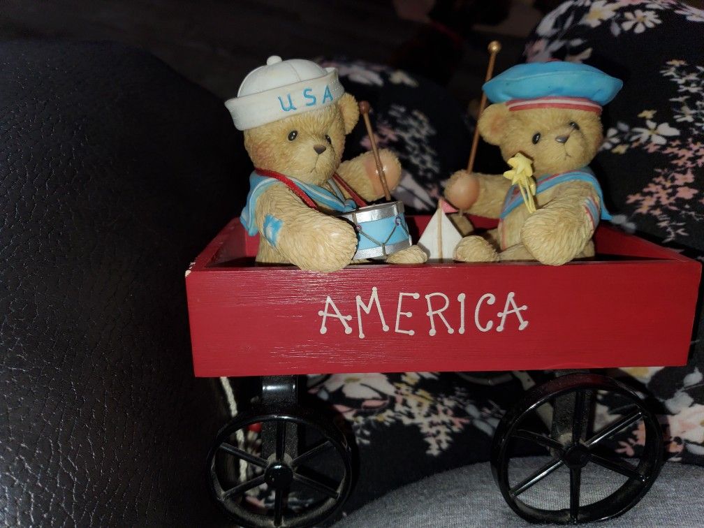 Cherished Teddies ** Kurt and Brody - Celebrate Life, Love, and Friendship Wagon Figurine.