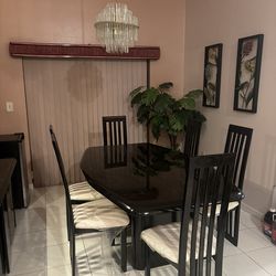 Vintage Black Lacquer Formal Dining Table, (6) Chairs -This Item Is Available!