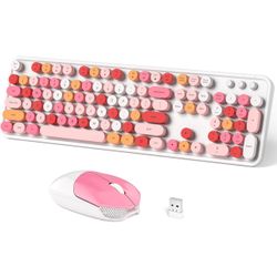 🔥NEW🔥 Wireless Keyboard & Mouse Combo, MOWUX Full Size Typewriter Retro Round
