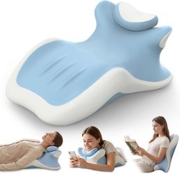 Brand new in box 27° Angled Wedge Pillow, Support for Neck Back Waist(Sky Blue & White) Multi-Position Headboard, Bed Rest Pillows for Prone Sleeping 