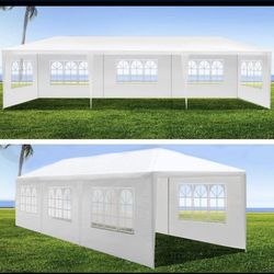 New in Box Outdoor Gazebo 10 x 30ft White Canopy Event Tent with 8 Removable Sidewalls