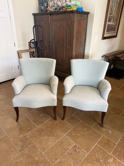 (2) Crate and Barrel Turquoise Upholstered Accent Chairs