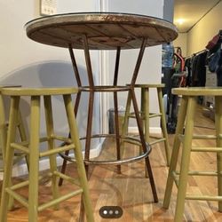 Vintage Wood & Metal High Top with Stools (4)