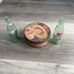 Vintage Coca Cola Tin And Bottles
