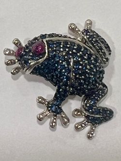 Vintage 925 Sterling Silver Pave Blue Gemstone Frog Pendant