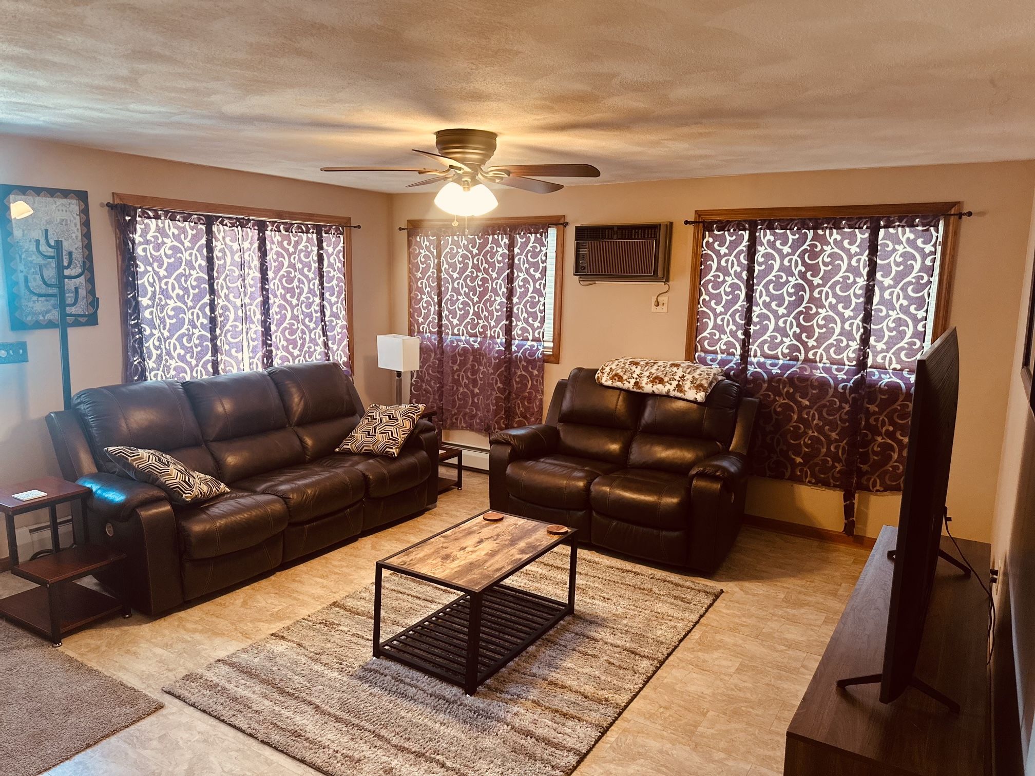 Brown Leather Power Reclining Couch Set With USB Ports
