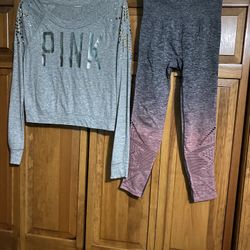 Women’s Victoria’s secret’s pink brand size xs gray shirt, cool and comfy leggings