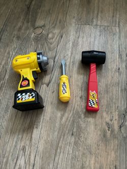 Kids Yellow And Red Toy Tool Set With Checkered Patterns
