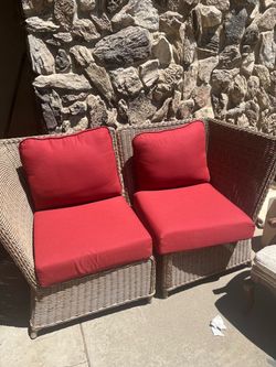 Beige rattan couch/chairs