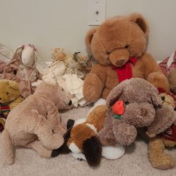 Assorted Stuffed, Teddy Bears, Rabbits, & Dolls