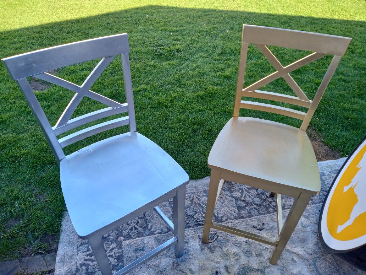 Two Silver & Gold 40" Contemporary Wood High Chairs