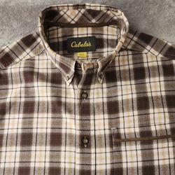 Cabela's Long-sleeve Button-Down Flannel Shirt Size:L Color: Brown/ Beige Plaid 