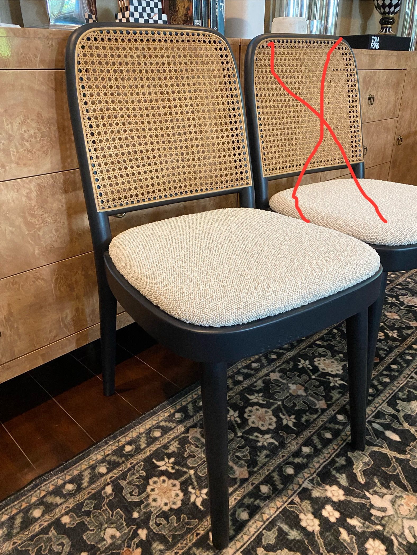 Castlery Edith Cane Dining Chair, Black (One Chair Only)