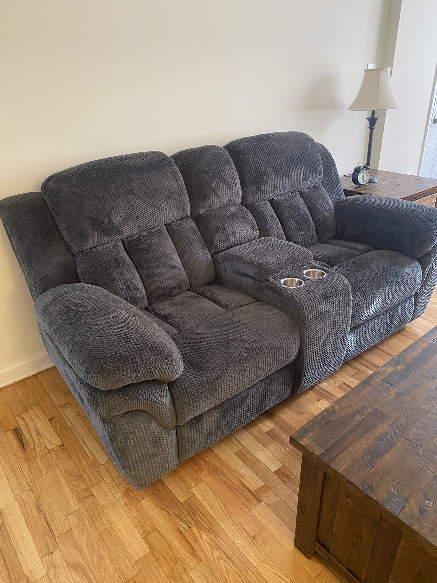 Manual Reclining Console Loveseat & Power Reclining Chair