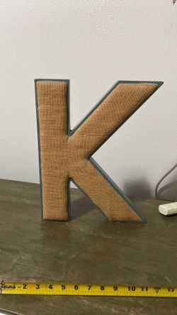 Letter K wood and burlap