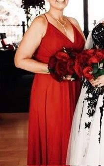 Red chiffon gown. Size 12