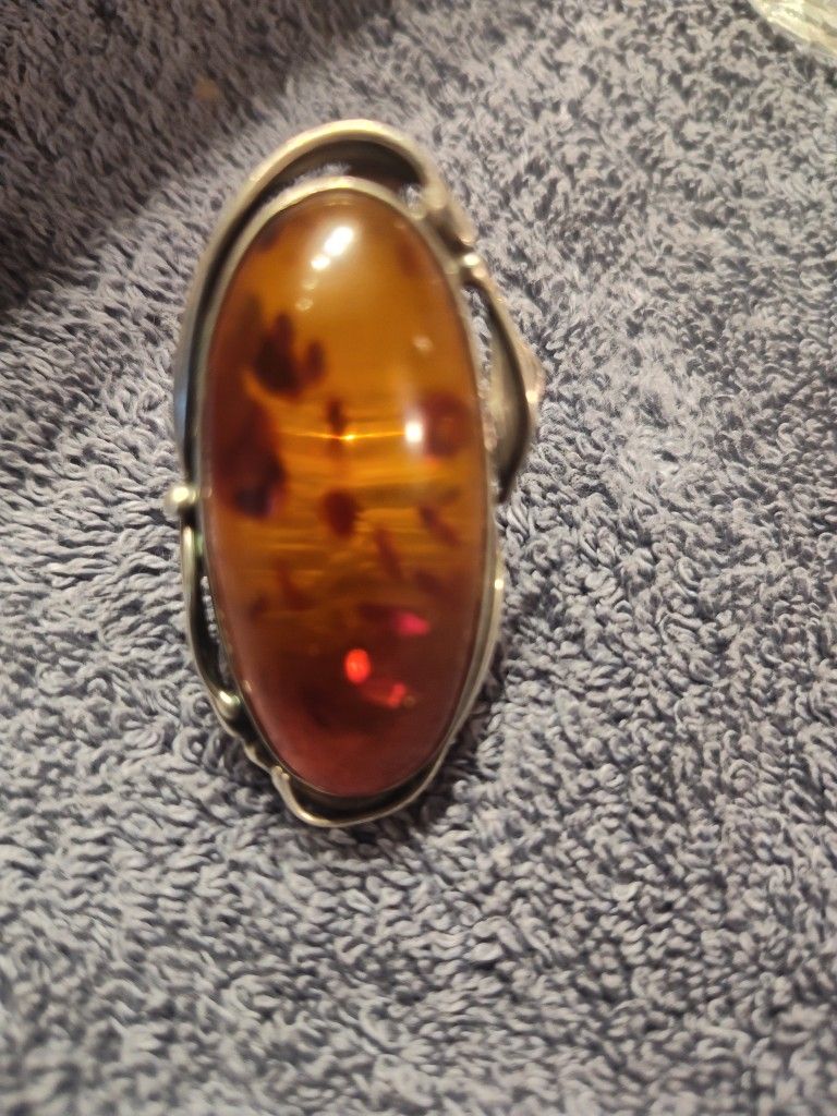 Amber And Silver Ring