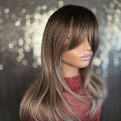 Chesnut Brown Balayage 18"synthetic Hair Wig New 